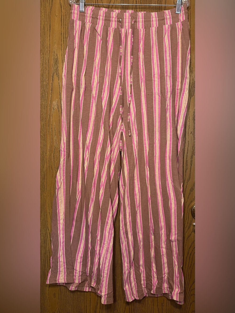 American Eagle Outfitters Pink and Brown Striped Wide Leg Pants